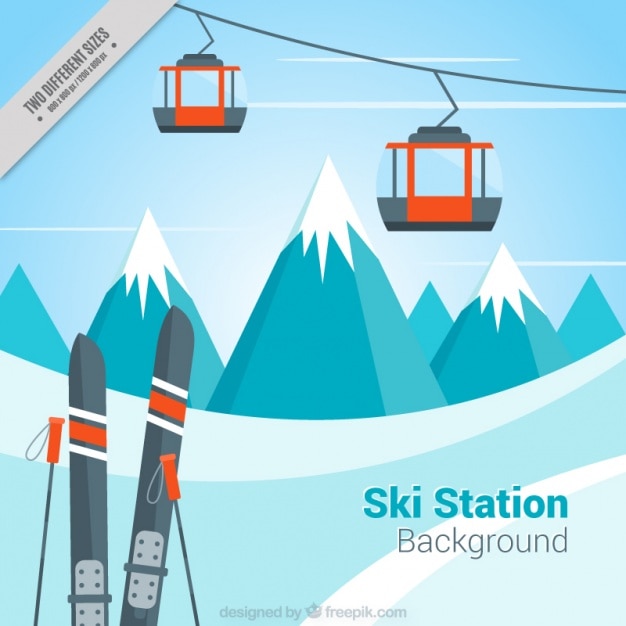 Landscape background and ski resort in flat design