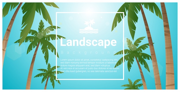 Vector landscape background with palm trees at tropical beach