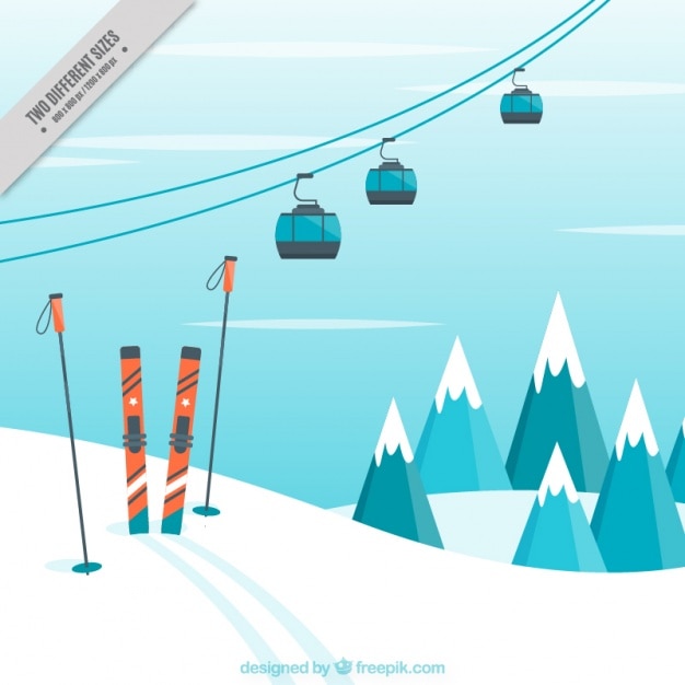 Landscape background with ski accessories