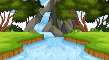 Premium Vector | Landscape background with waterfall in forest