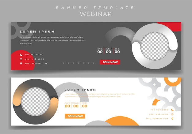 Landscape banner template with circle design in gray and white background for webinar design