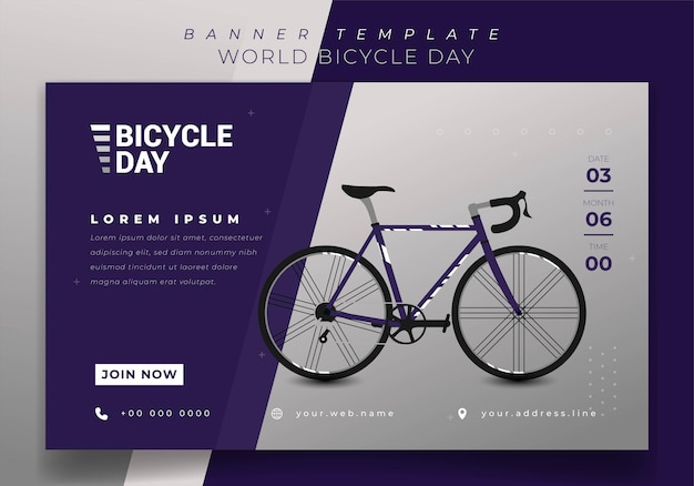 Шаблон ландшафтного баннера с векторной иллюстрацией спортивного велосипеда для дизайна всемирного дня велосипеда
