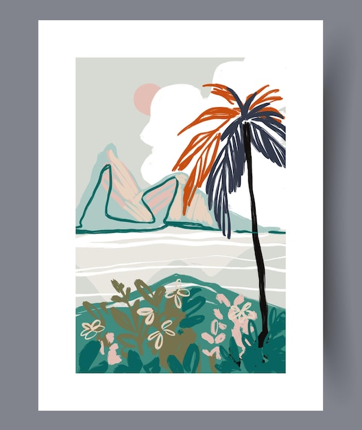 Vector landscape beach palm sea wall art print