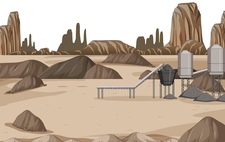 Vector landscape of coal mining industry at daytime