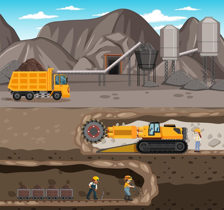 Vector landscape of coal mining with underground scene