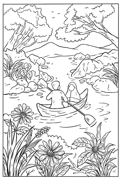 landscape coloring page vector