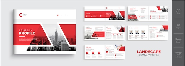 ベクトル 風景会社のプロフィールのパンフレットのデザインまたは赤い色の形のパンフレットのテンプレート