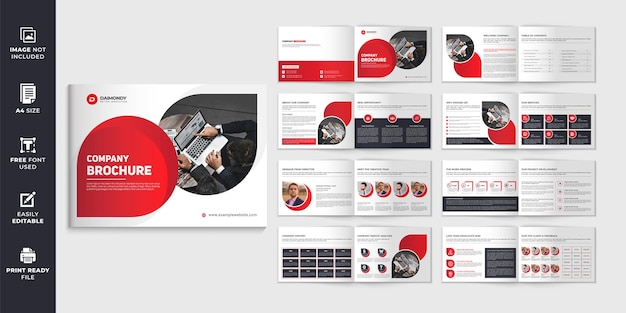 landscape company profile brochure design template or red color shape multipage brochure design