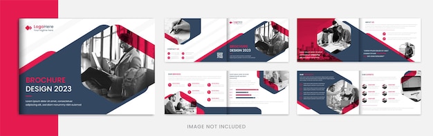 Landscape Corporate brochure Design template with creative red shapes vector