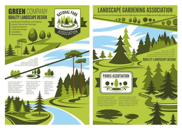 Вектор Плакаты ассоциации ландшафтного дизайна и садоводства