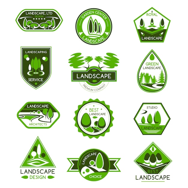 Landscape design badge set of park and garden tree