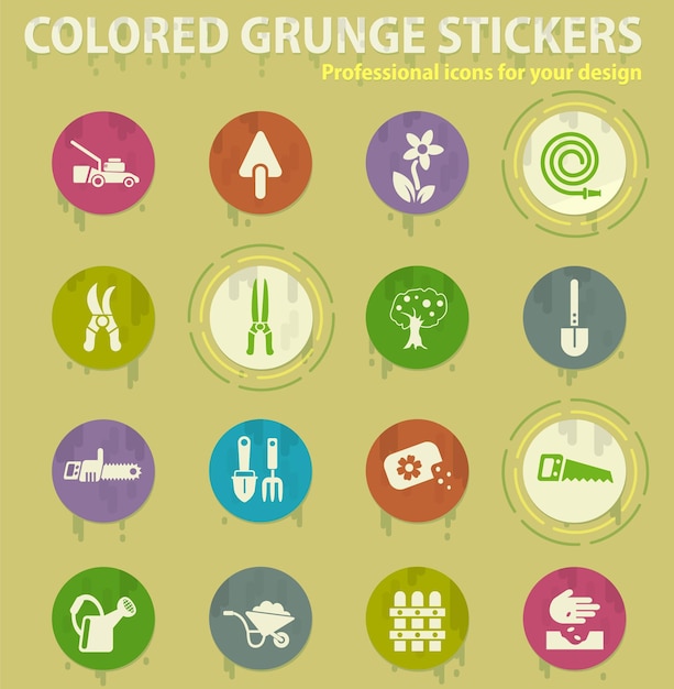 Landscape design colored grunge icons