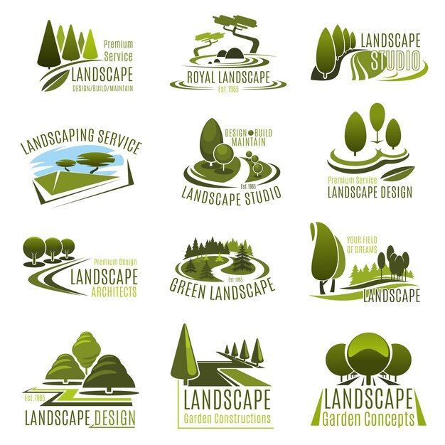 Vector landscape design company icon with green tree