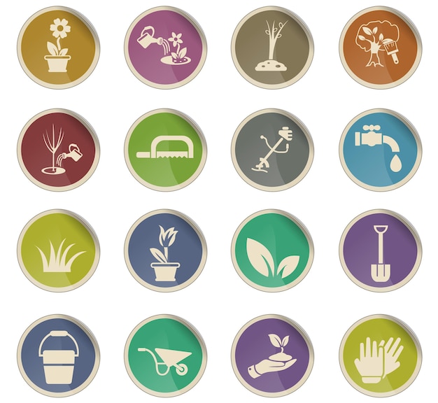 Landscape design web icons in the form of round paper labels