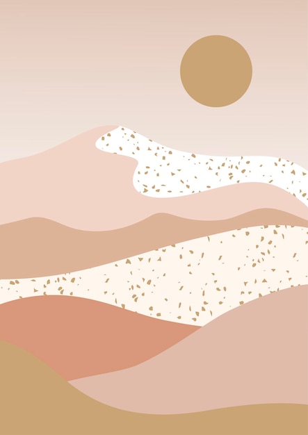 砂漠の丘のあるランドスケープデザイン。抽象的な山のイラスト。トレンディなスタイルの波状の形。ベクトルの背景。