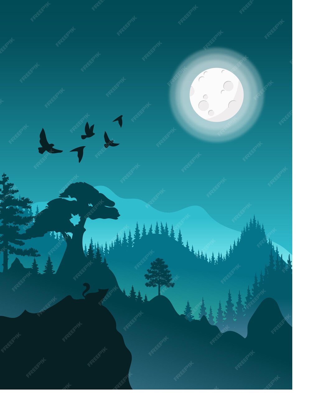 Premium Vector | Landscape Forest Night