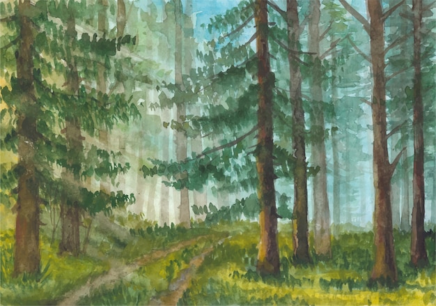 Landscape in the forest watercolor