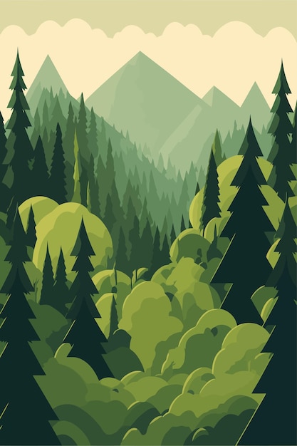 Landscape green forest pine trees in wilderness of a national park vector illustration