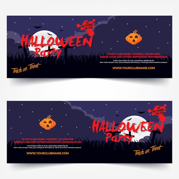 Vector landscape halloween party web banner template.