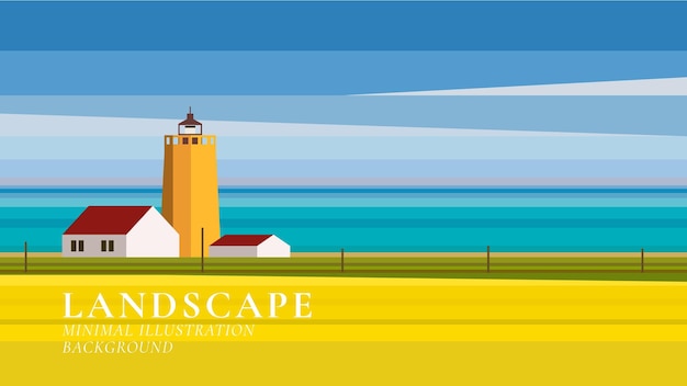A landscape illustration of a lighthouse and the sea