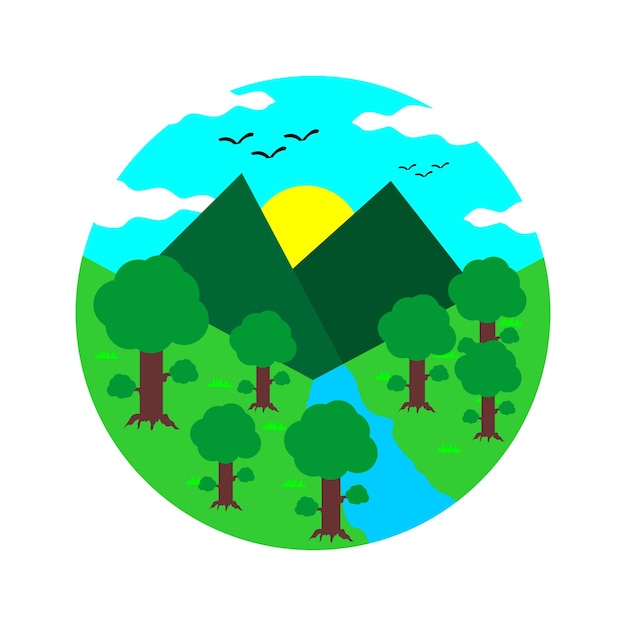 Landscape illustration vector design in simple round style