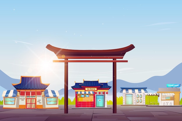 中国のコンセプトレストランの風景イラスト
