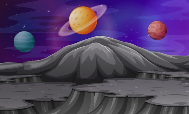 他の惑星と火星の山の風景