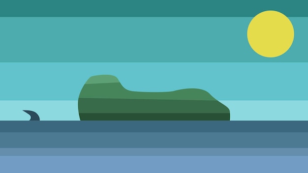 Landscape of the island in the sea. shark. vector
