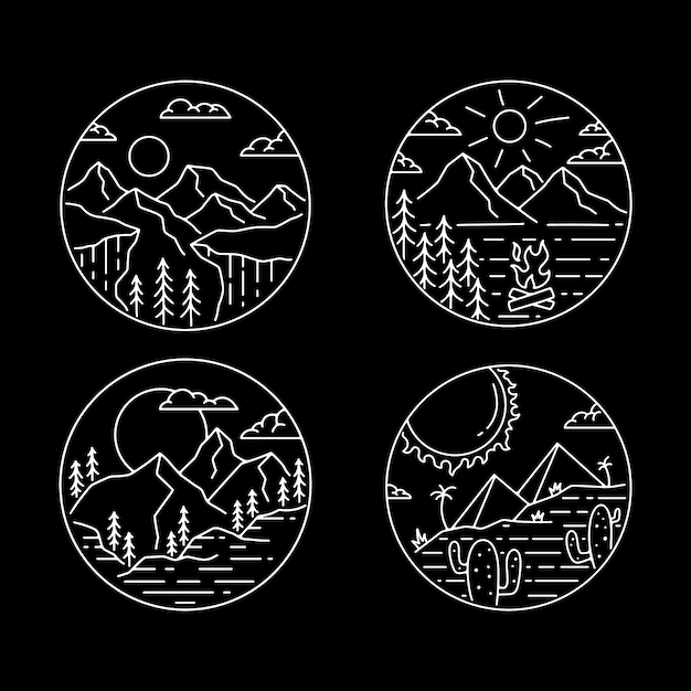 Vector landscape   line black and white