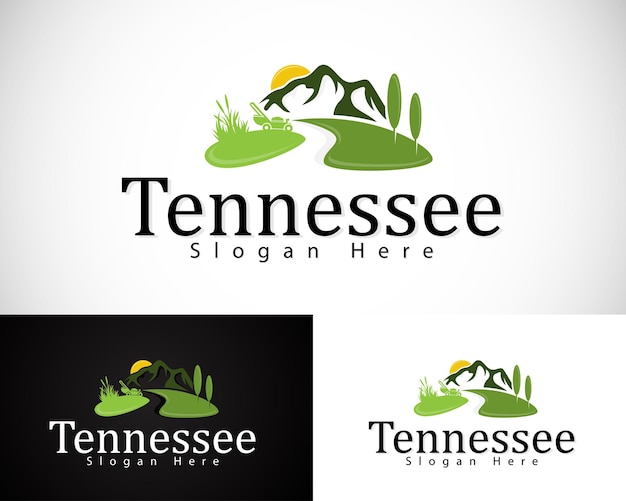 Landscape logo creative nature leave mountain sun pinus design concept