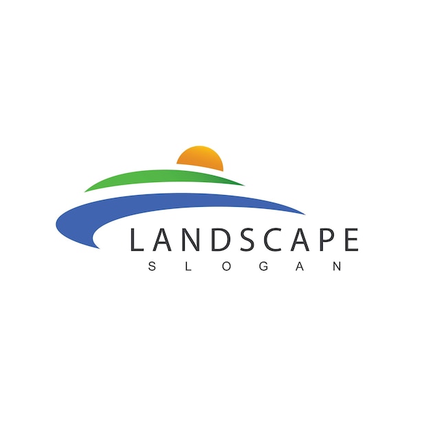 Шаблон ландшафтного дизайна логотипа подходит для иконы фермерского отеля и туристической компании