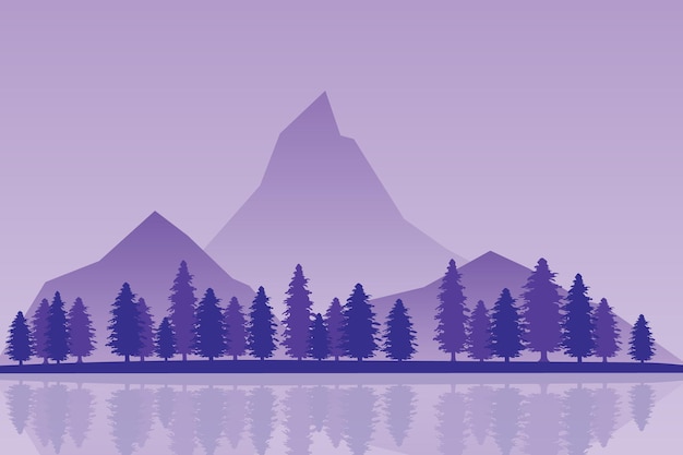 Landscape mountain forest and lake premium vector