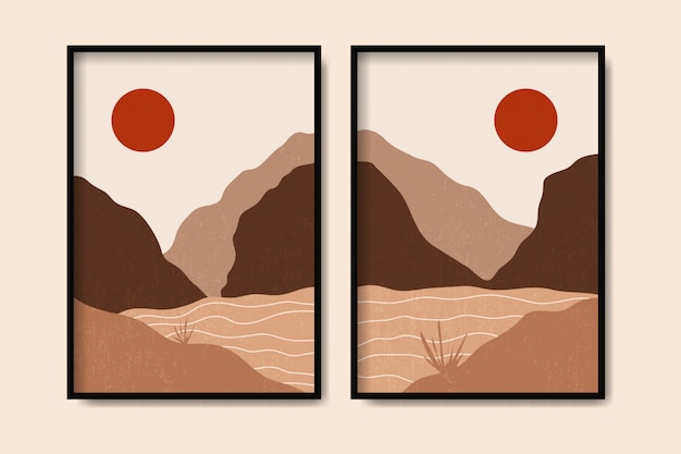 Landscape mountain shape template contemporary art in vintage style