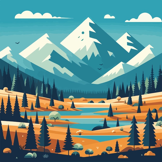 Landscape mountains flat vector illustration