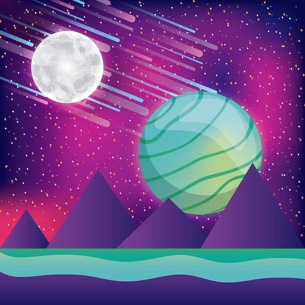 Landscape mountains moon planet asteroids virtual reality