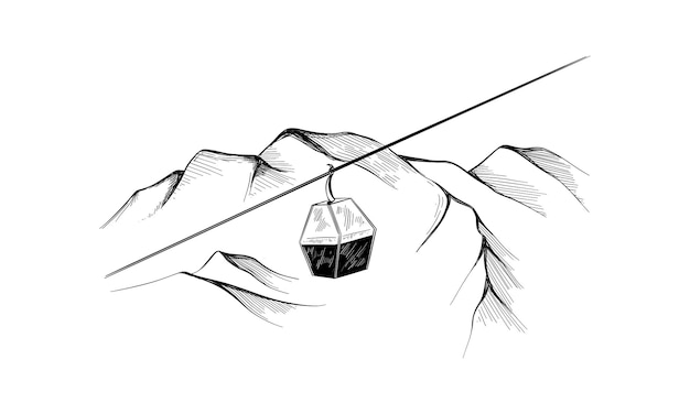 Landscape mountains Sketch of ski resort Hand drawn illustration