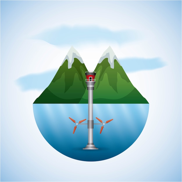 Vector landscape natural and seawater turbines wind