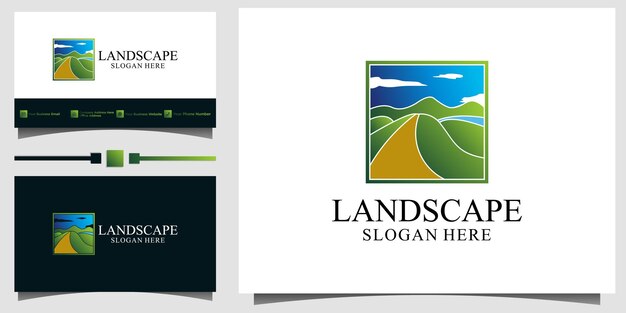 landscape nature mountain forest green logo design