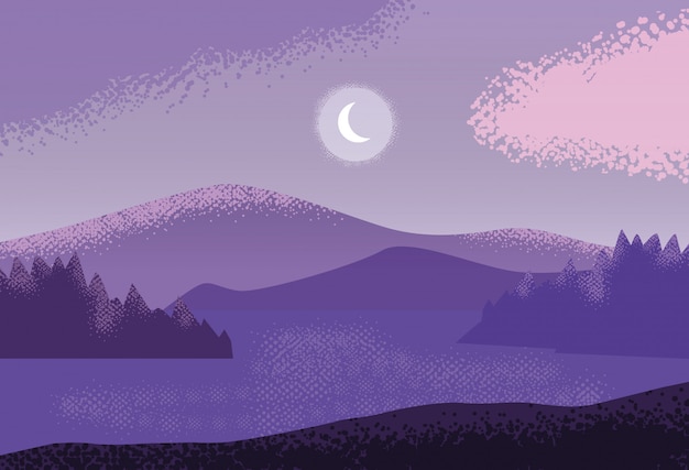 Vector landscape nature purple scene background