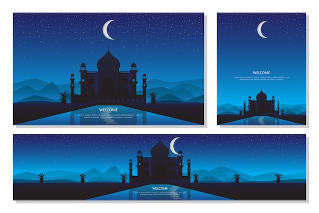 Vector landscape night and mosque