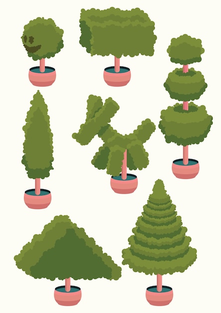 Vector landscape park scene tree with dog shaped tree, triangle shaped tree and etc. (in light green)