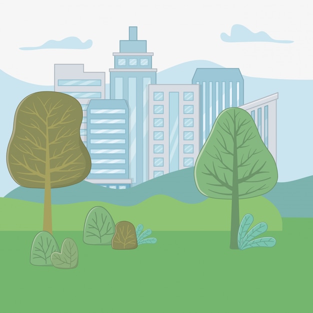 Vector landscape of a park with trees design