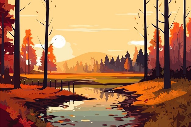 Vector landscape picture morden autumn generative ai