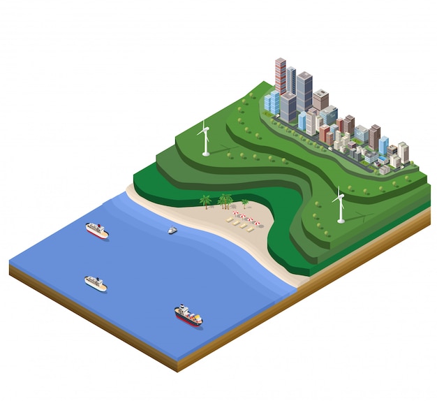 Landscape plan big city on the map with the mountains