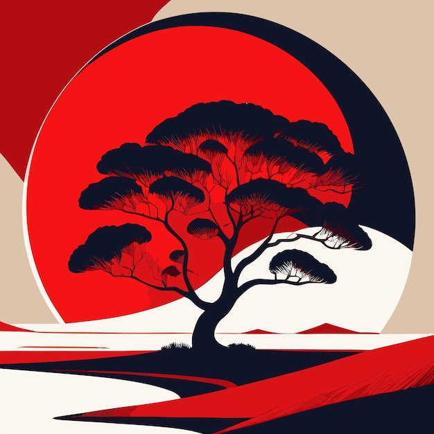 Premium Vector | Landscape in red and white illustration vector art