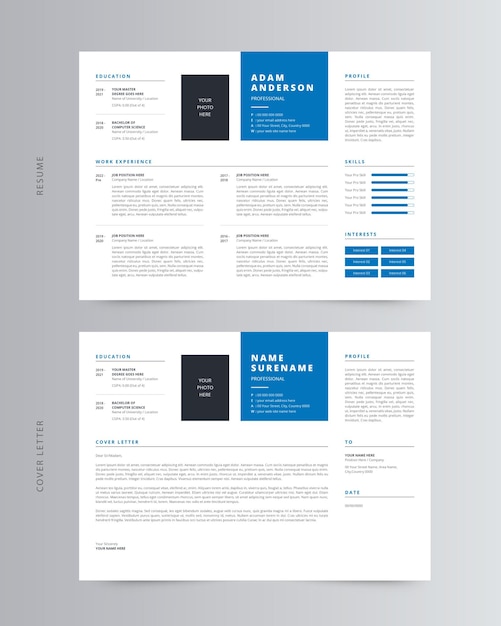 Landscape Resume or CV and Cover Letter Template