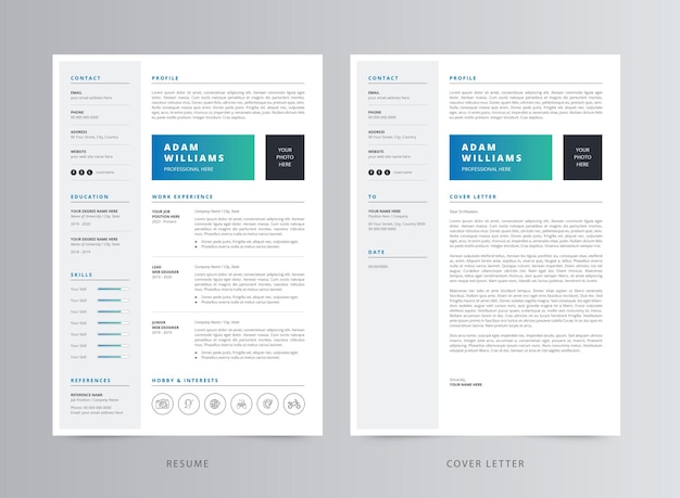 Vector landscape resume or cv and cover letter template