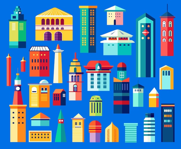 landscape set of buildings silhouette on a background