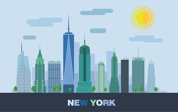 The landscape of skyscrapers in new york vector flat illustration