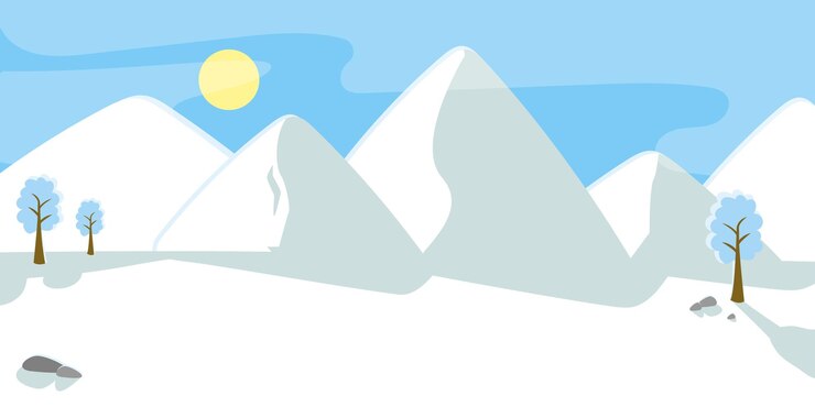 Vector 풍경 눈 덮인 산 화창한 날